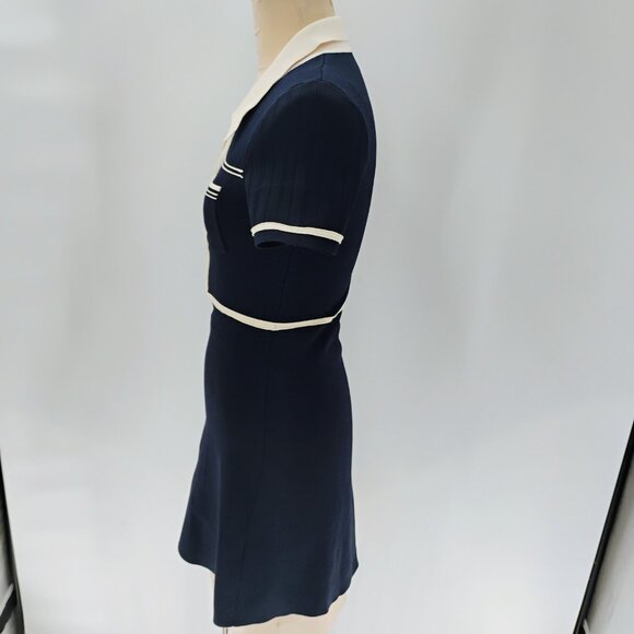 Sandro Two Tone Knit Dress Size 38 in Ecru/Marine - Picture 9 of 16